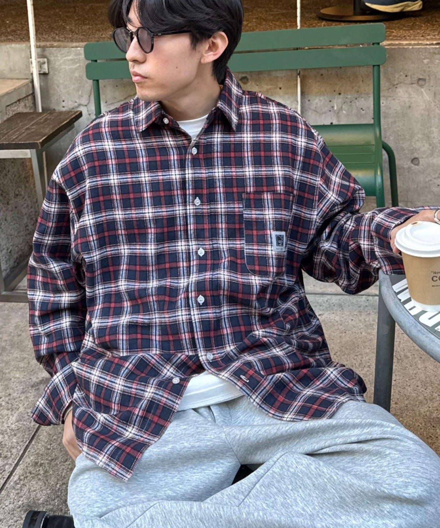 【PATTIPATTI】寬鬆格紋法蘭絨襯衫