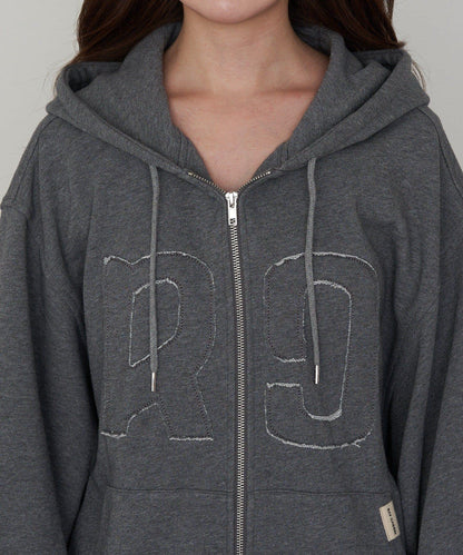 徽標貼布連帽拉鍊衛衣