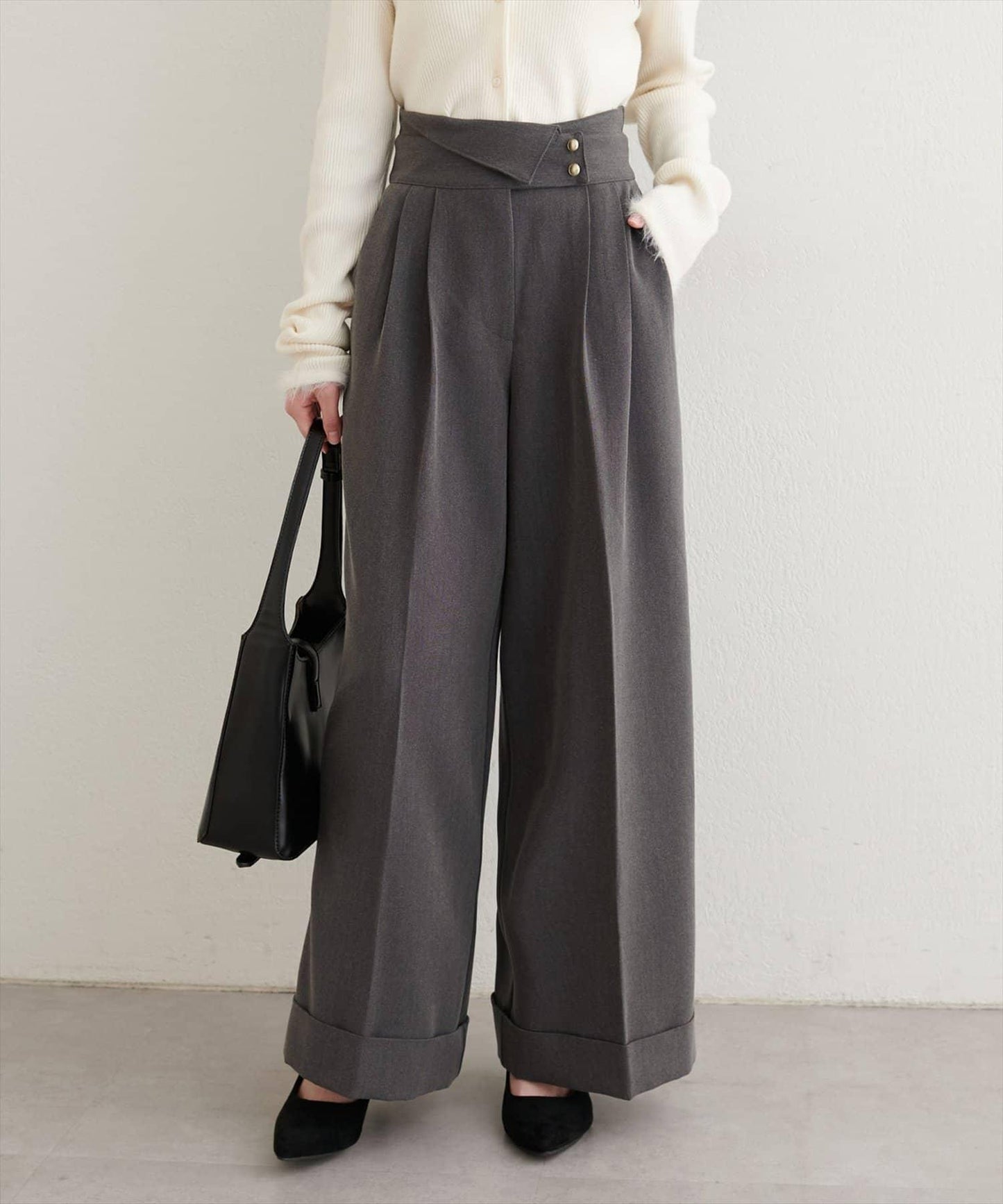 前翻折後褶長褲