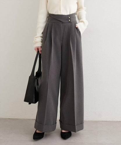 前翻折後褶長褲