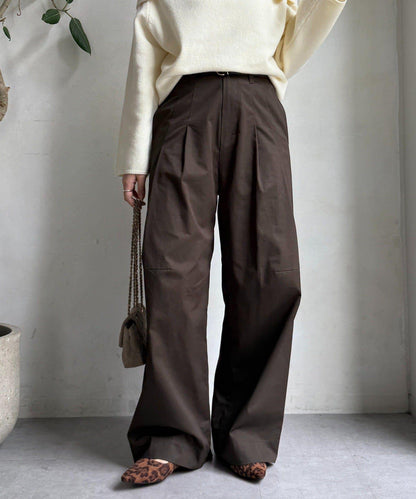 【DouDou】斜紋寬腿褲