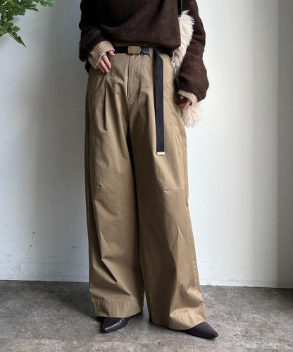 斜紋寬腿休閒褲