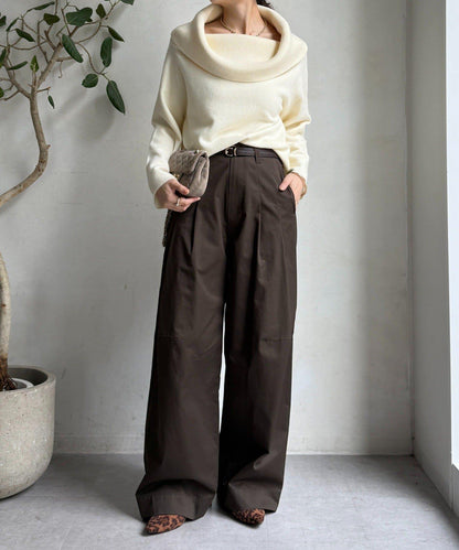 【DouDou】斜紋寬腿褲