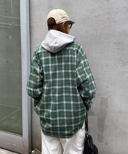 【PATTIPATTI】寬鬆格紋法蘭絨襯衫