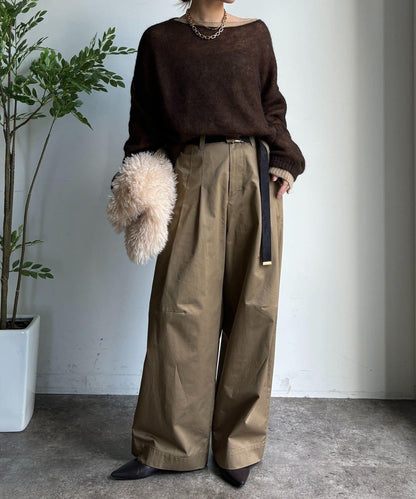 【DouDou】斜紋寬腿褲