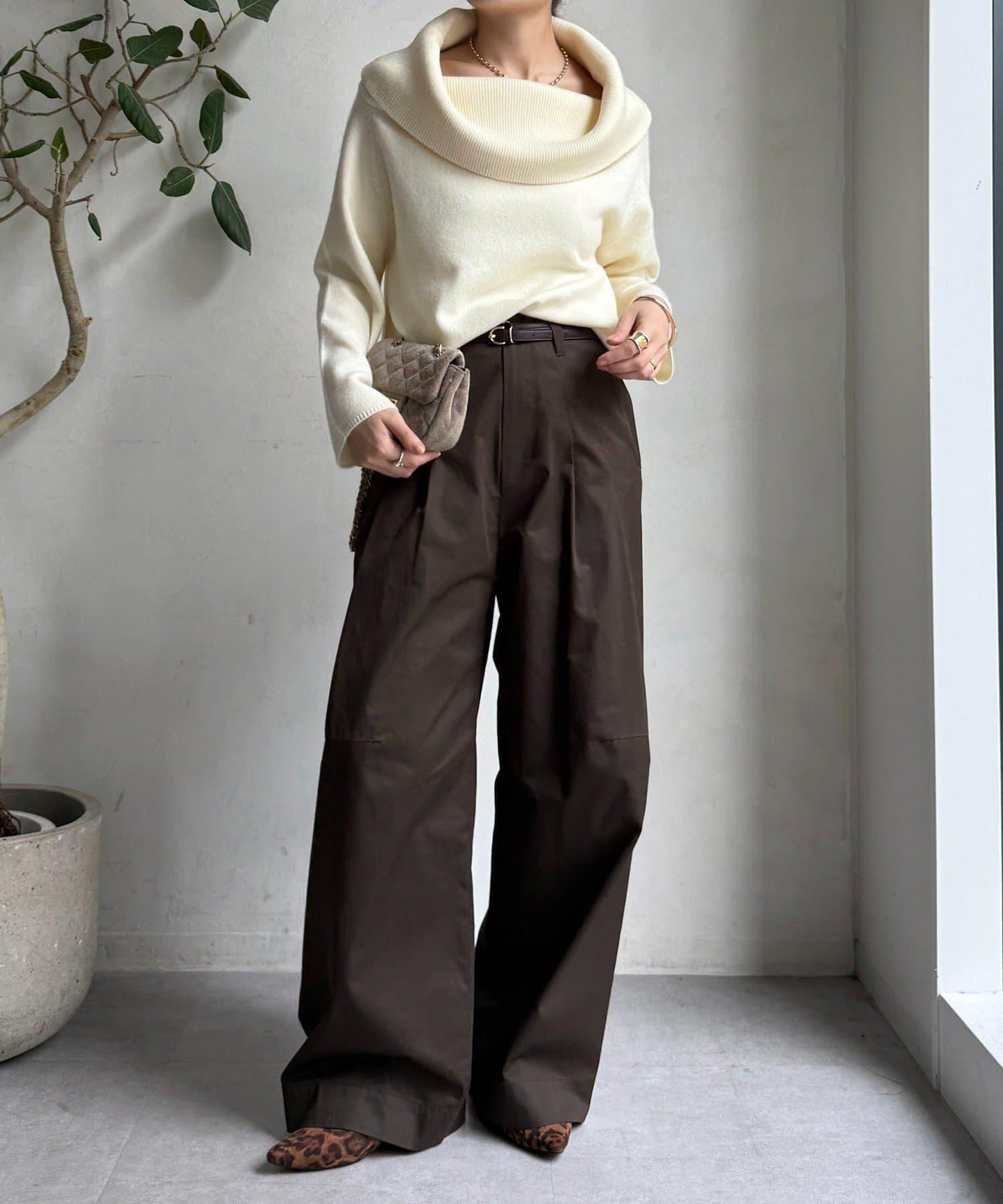 【DouDou】斜紋寬腿褲