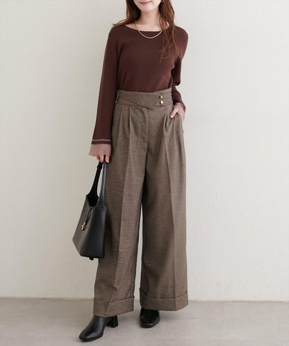 前翻折後褶長褲