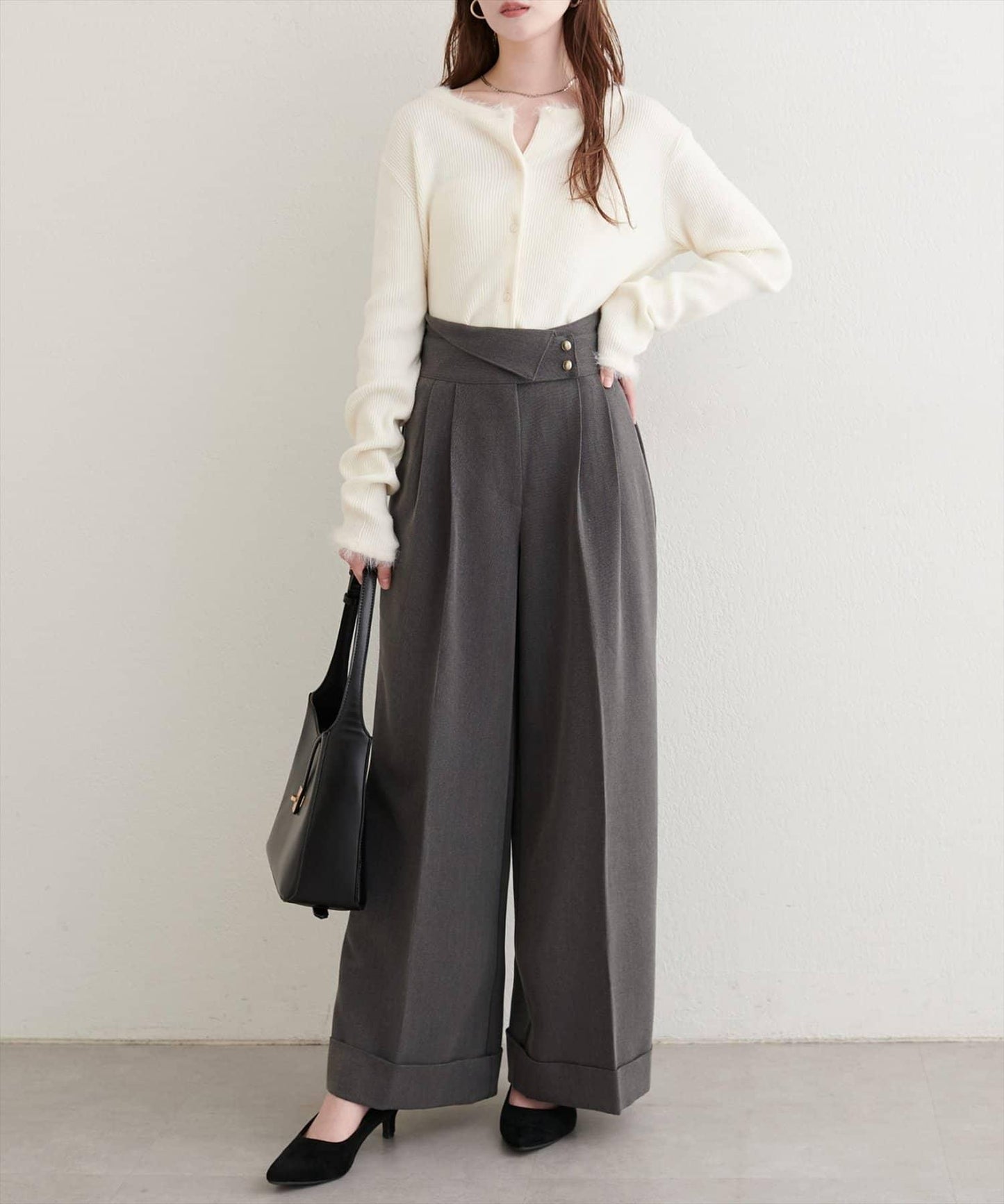 前翻折後褶長褲