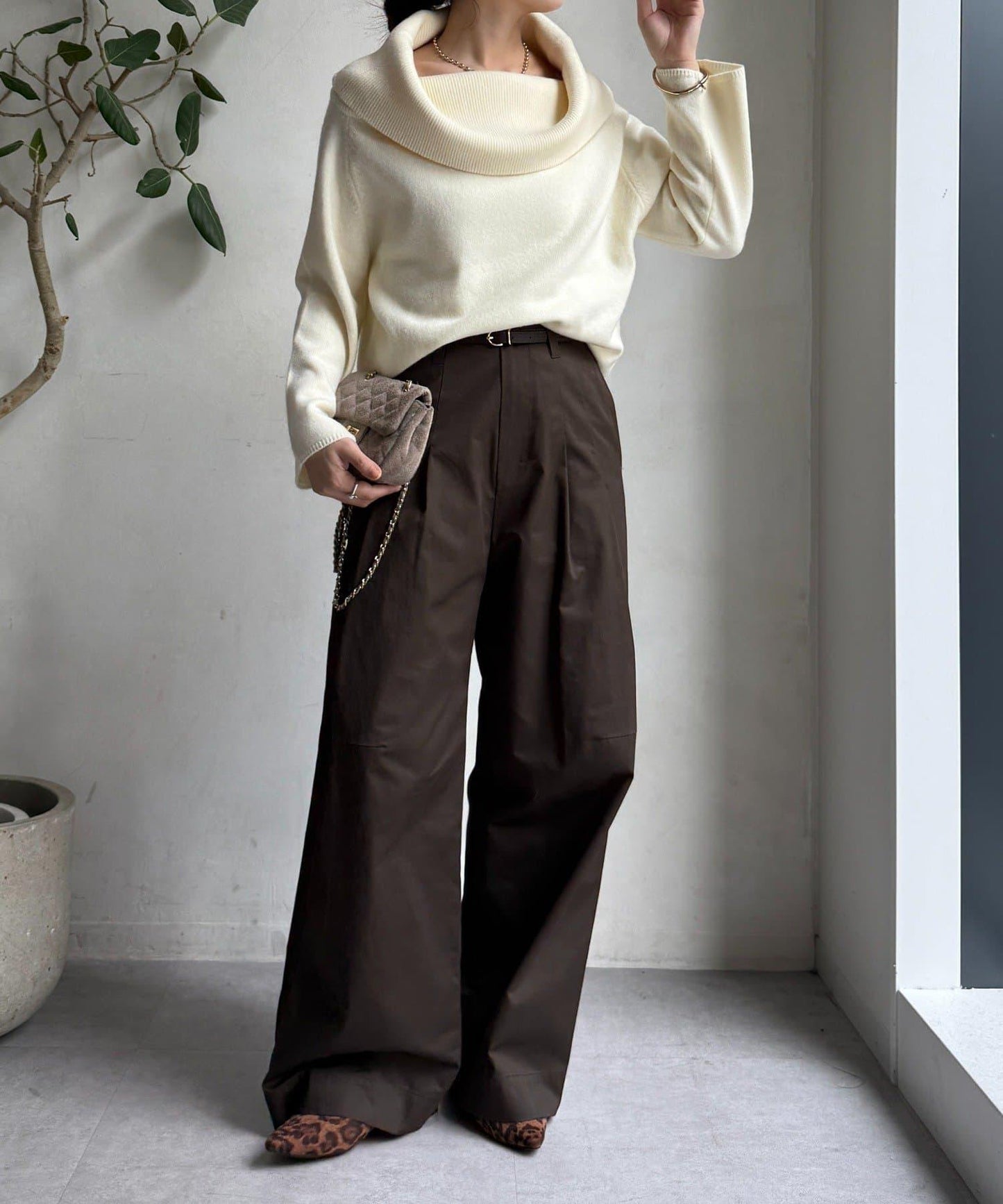 【DouDou】斜紋寬腿褲