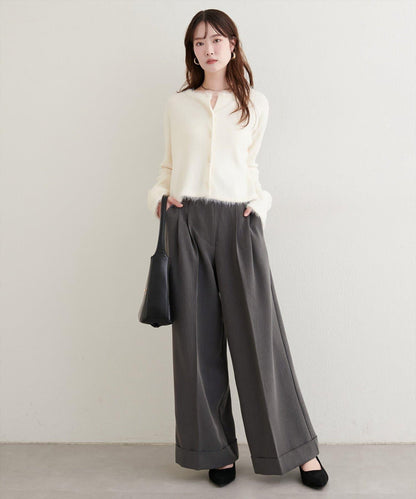 前翻折後褶長褲