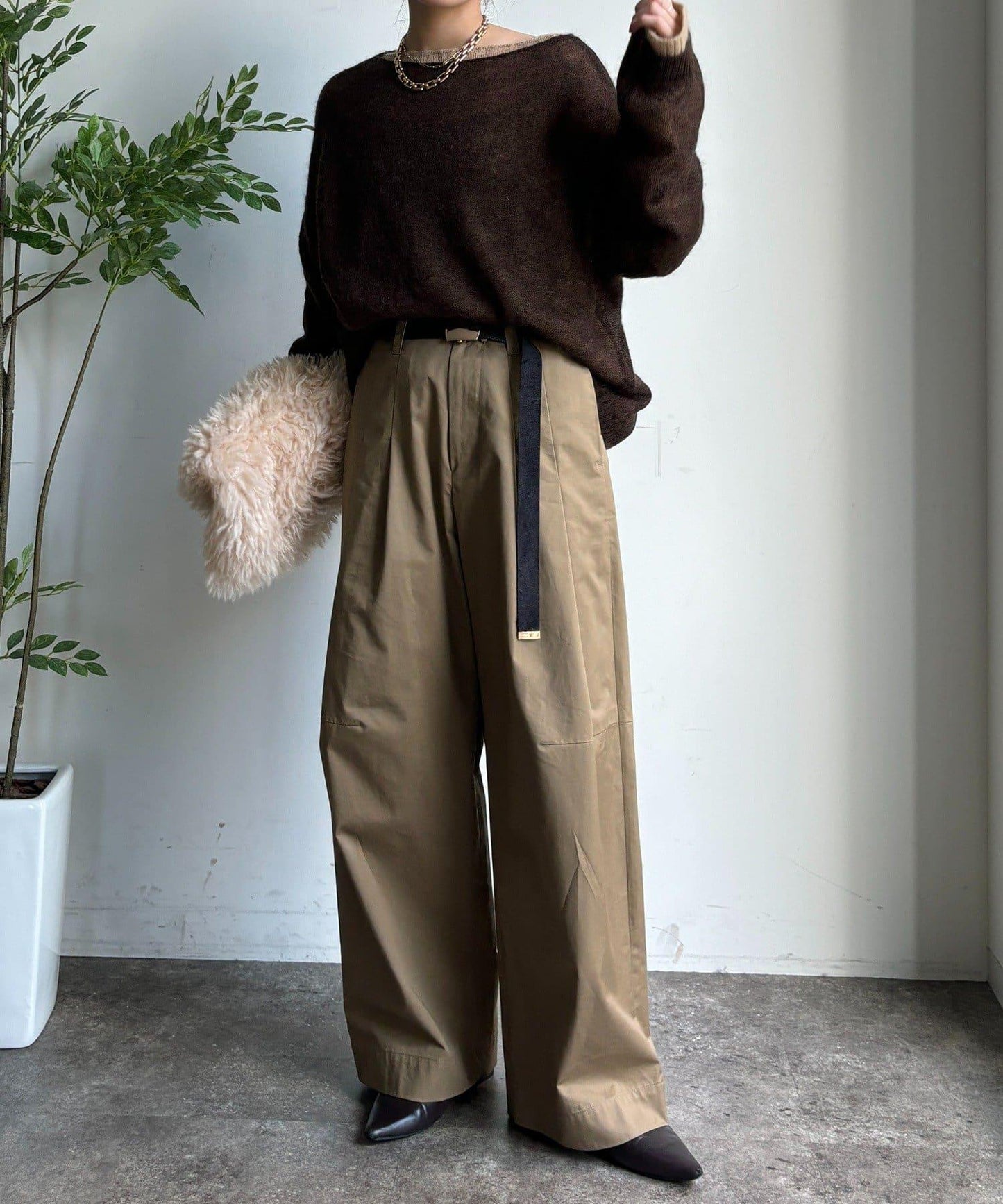 【DouDou】斜紋寬腿褲