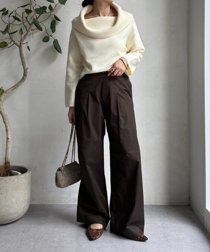 【DouDou】斜紋寬腿褲