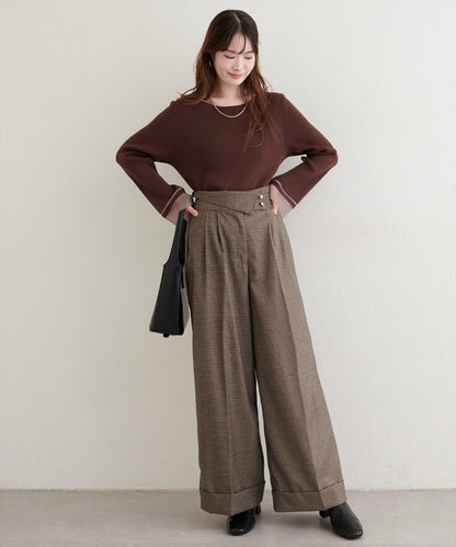 前翻折後褶長褲