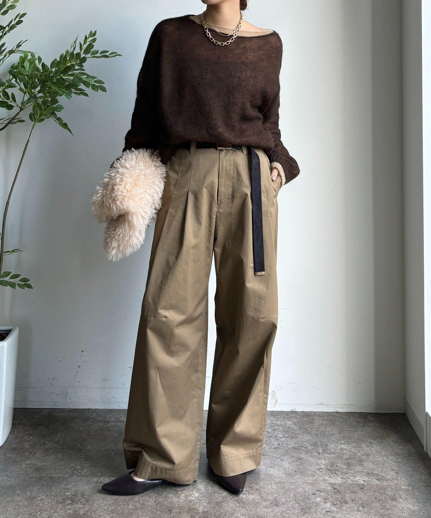 【DouDou】斜紋寬腿褲