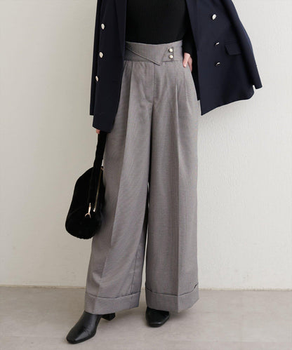 前翻折後褶長褲