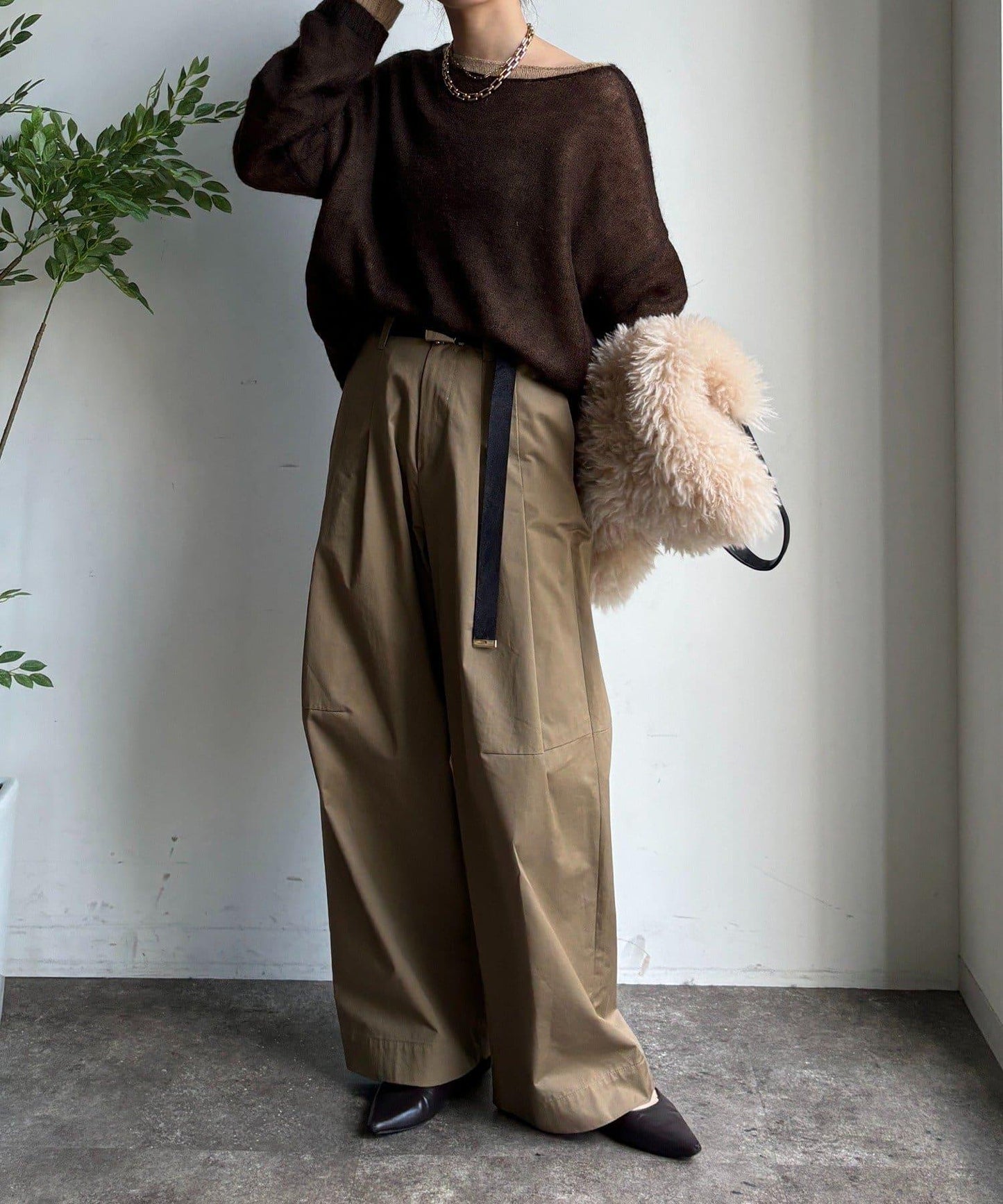 【DouDou】斜紋寬腿褲