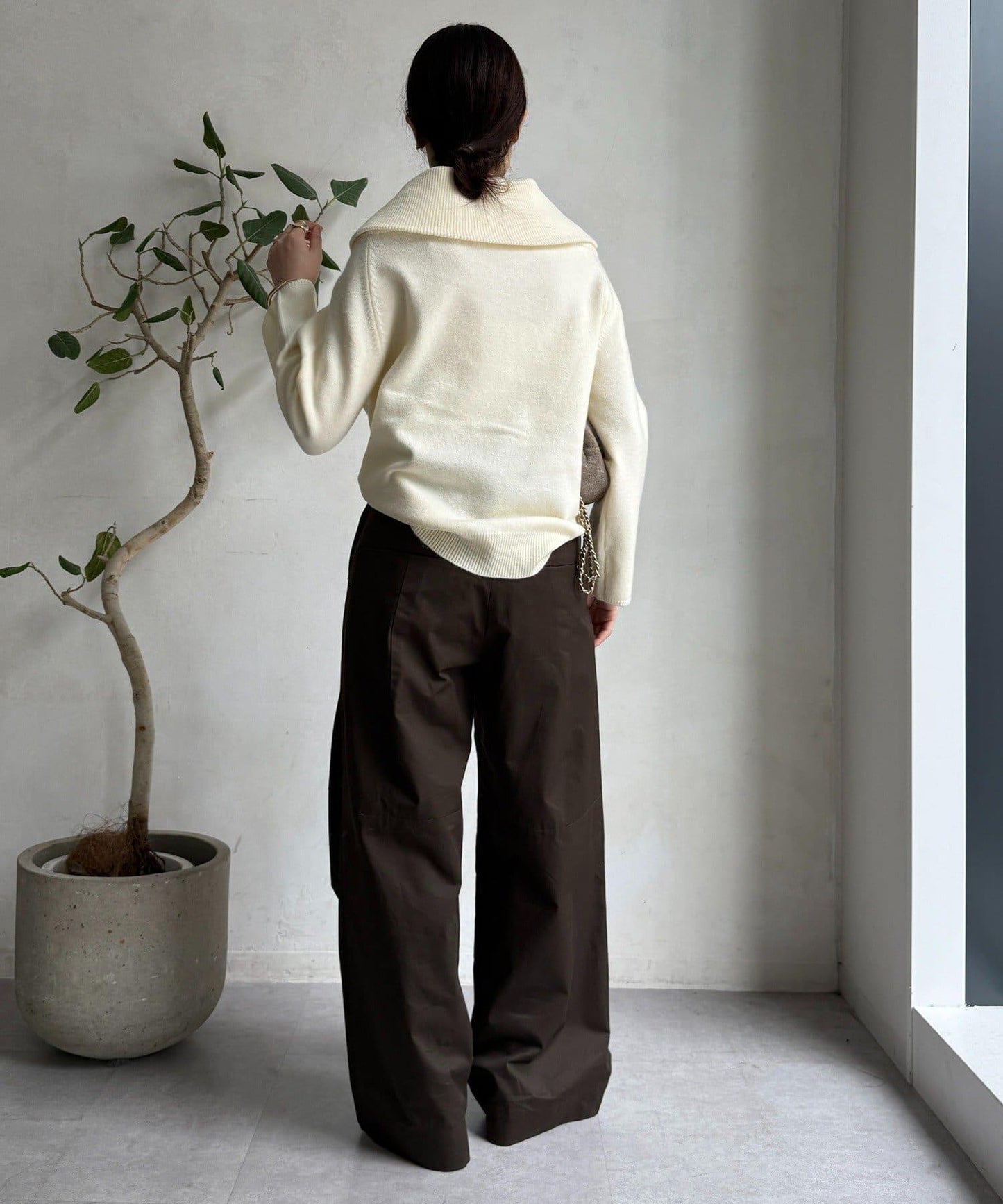 【DouDou】斜紋寬腿褲