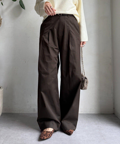 【DouDou】斜紋寬腿褲