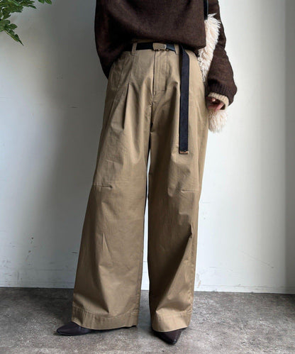 【DouDou】斜紋寬腿褲