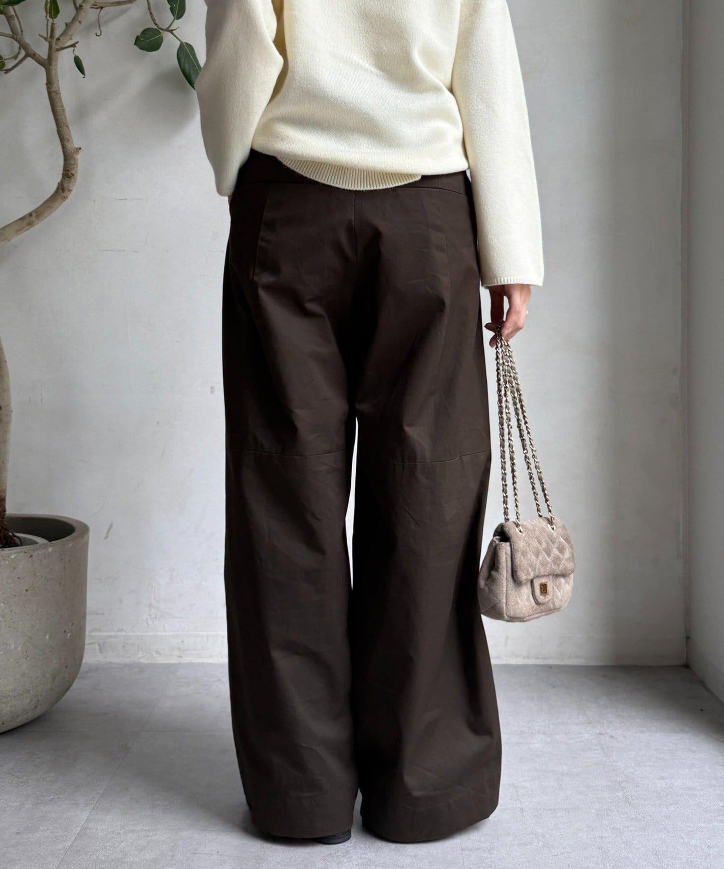 【DouDou】斜紋寬腿褲