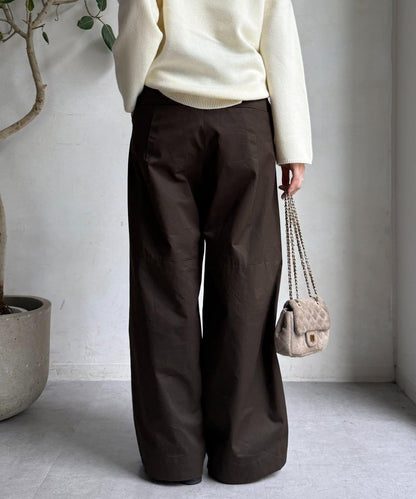 【DouDou】斜紋寬腿褲