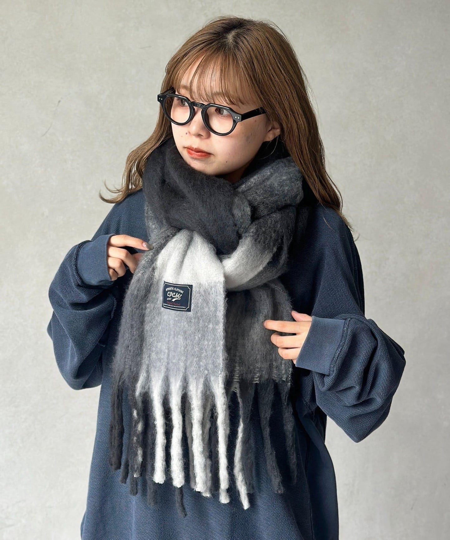 拼色圖案加厚圍巾