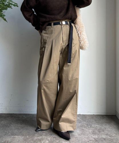 【DouDou】斜紋寬腿褲