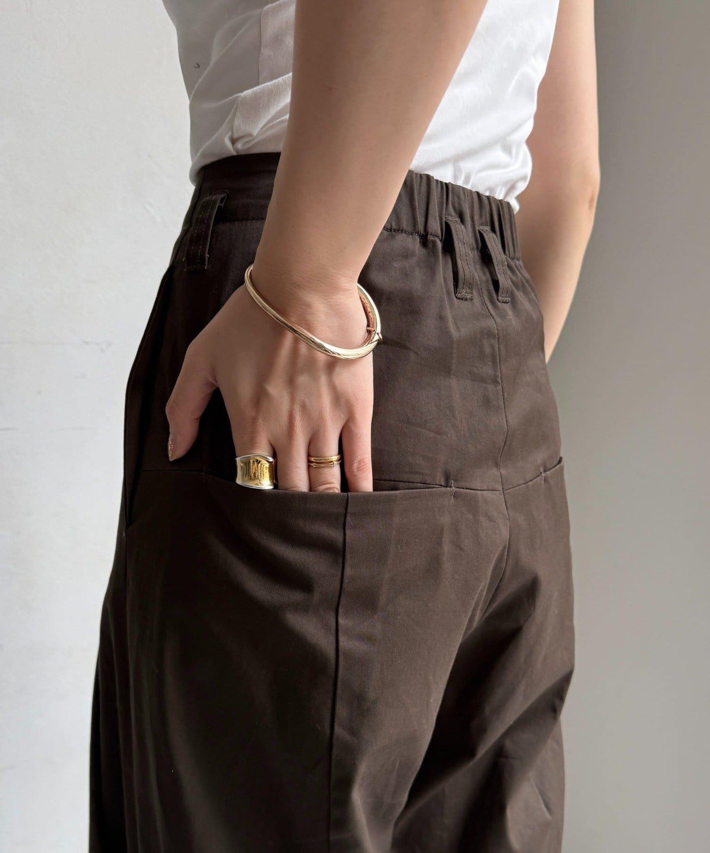 【DouDou】斜紋寬腿褲