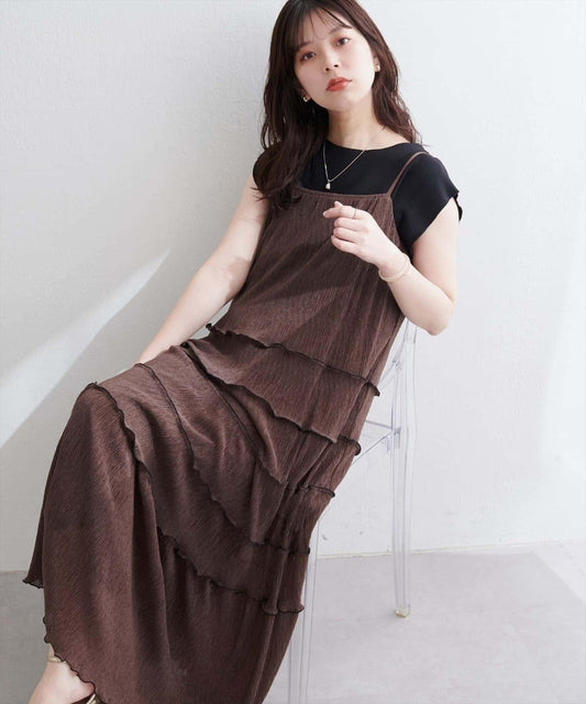 【natural couture】褶皺荷葉邊吊帶連衣裙