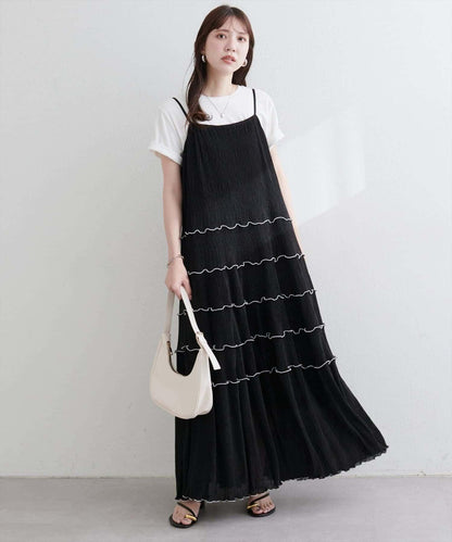 【natural couture】褶皺荷葉邊吊帶連衣裙
