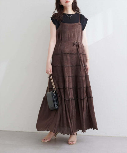 【natural couture】褶皺荷葉邊吊帶連衣裙