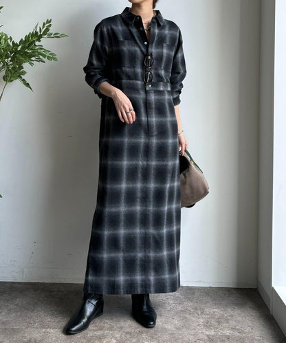 漸變格紋連衣裙