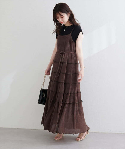 【natural couture】褶皺荷葉邊吊帶連衣裙