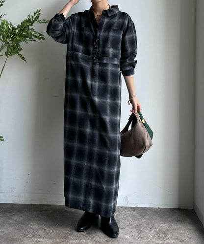 漸變格紋連衣裙