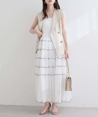 【natural couture】褶皺荷葉邊吊帶連衣裙