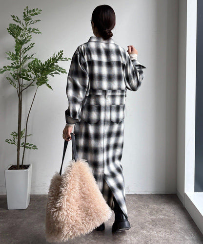 漸變格紋連衣裙