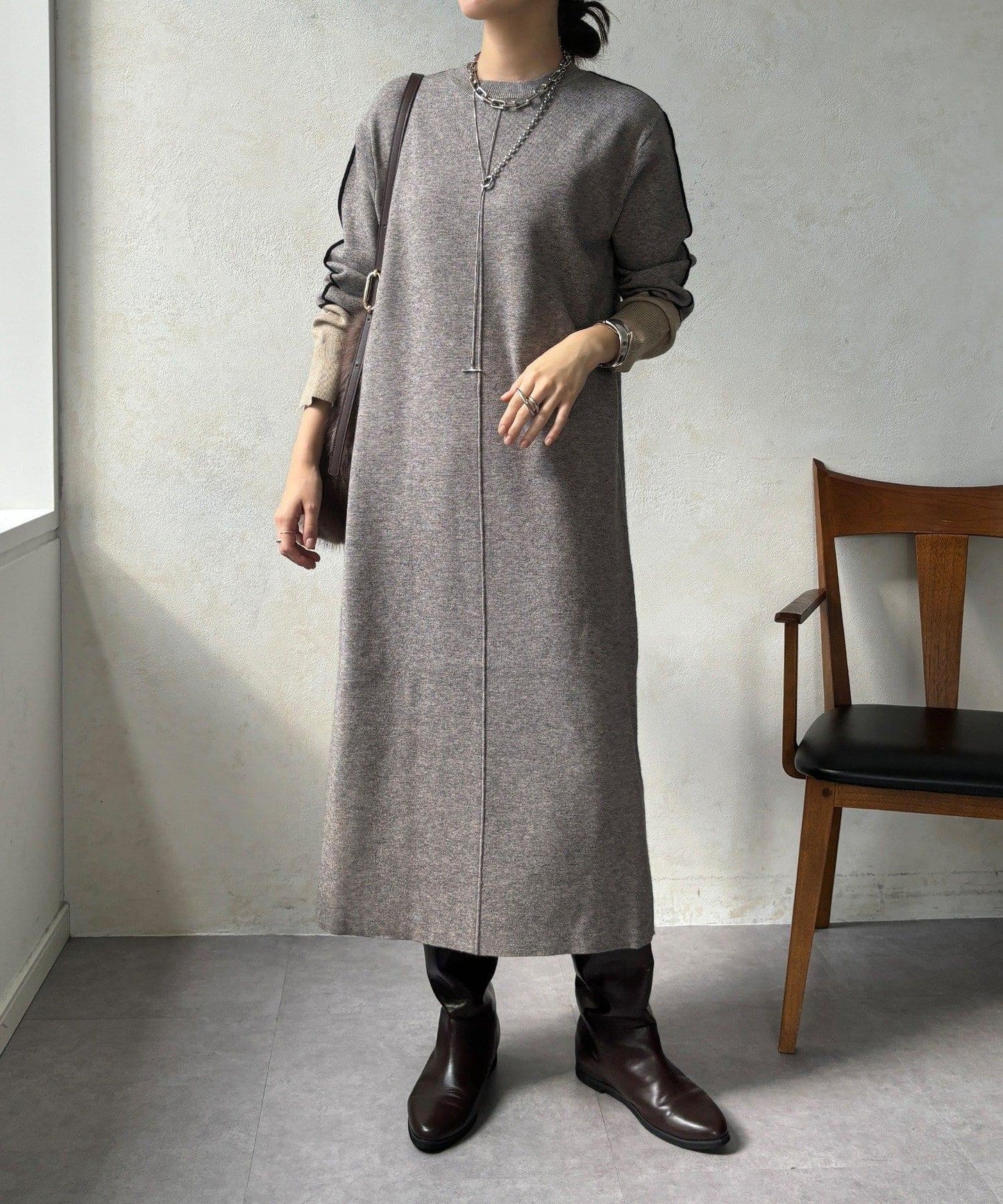 線條設計米蘭羅紋連衣裙