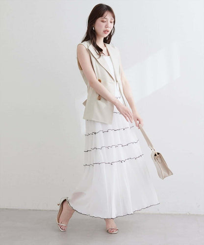 【natural couture】褶皺荷葉邊吊帶連衣裙