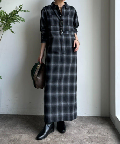 漸變格紋連衣裙