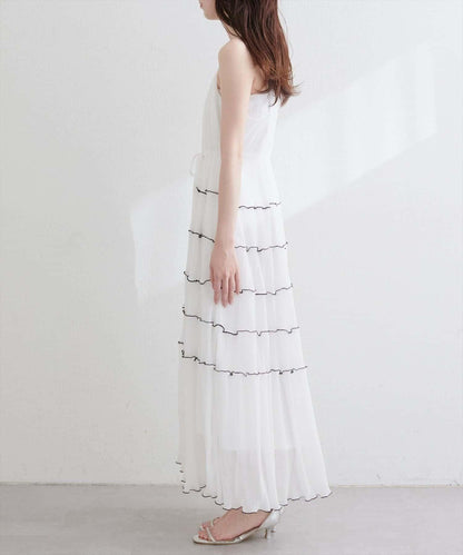 【natural couture】褶皺荷葉邊吊帶連衣裙