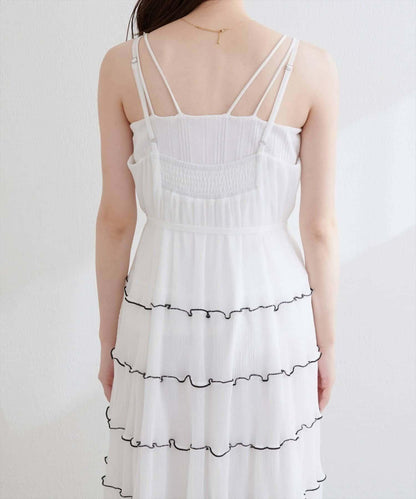 【natural couture】褶皺荷葉邊吊帶連衣裙