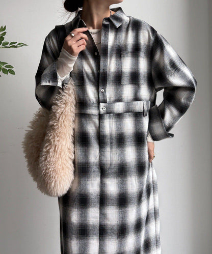 漸變格紋連衣裙