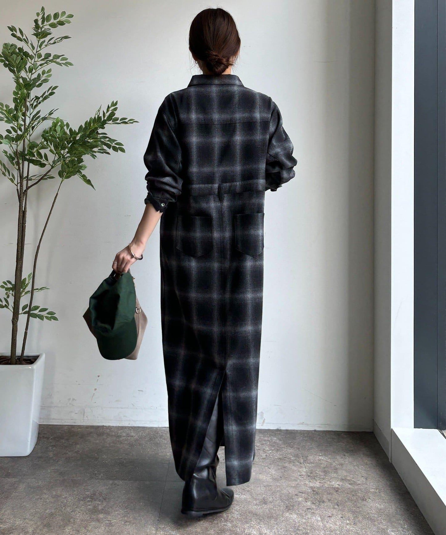 漸變格紋連衣裙