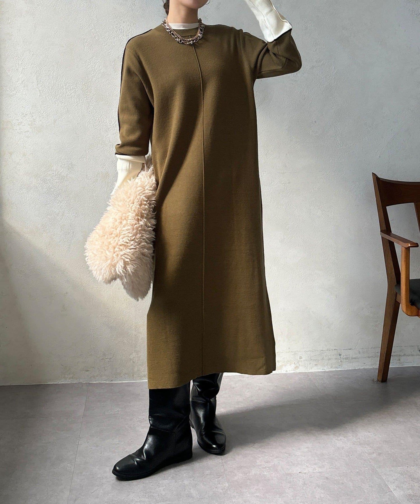 線條設計米蘭羅紋連衣裙