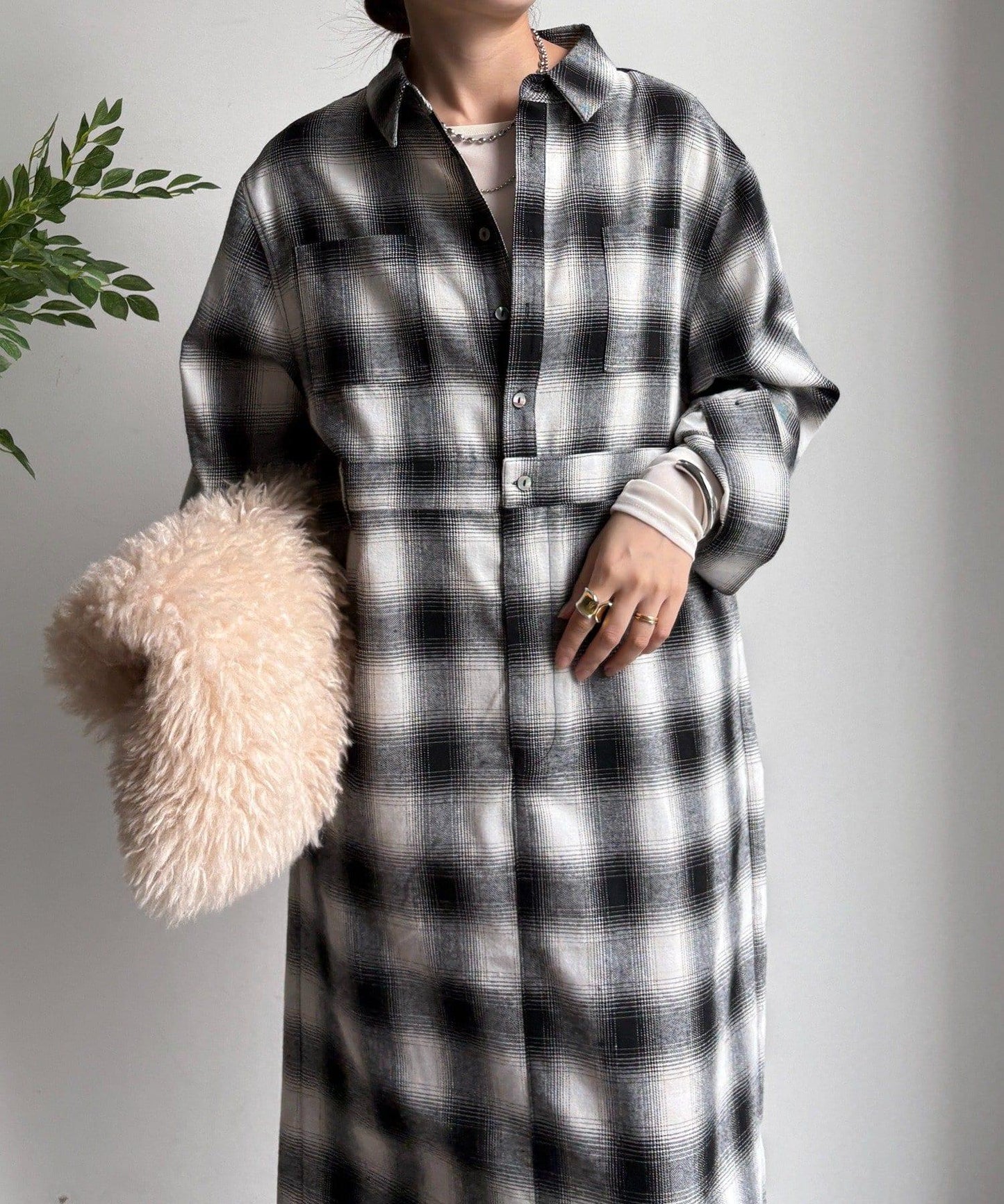 漸變格紋連衣裙