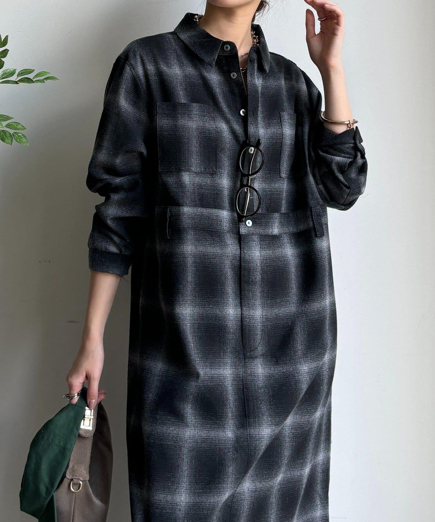 漸變格紋連衣裙