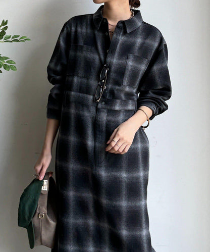 漸變格紋連衣裙