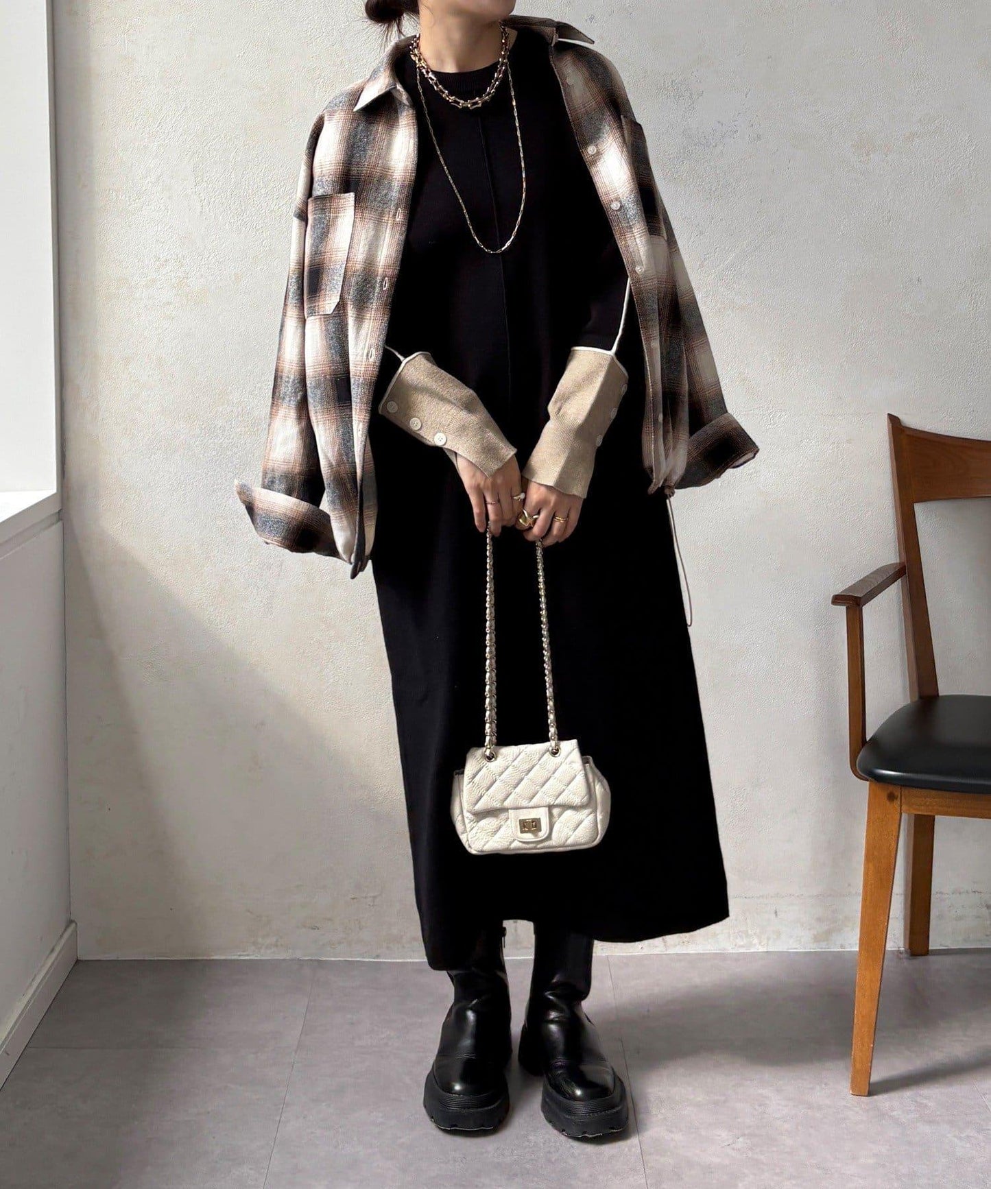 線條設計米蘭羅紋連衣裙