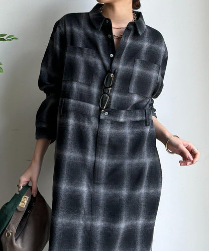 漸變格紋連衣裙