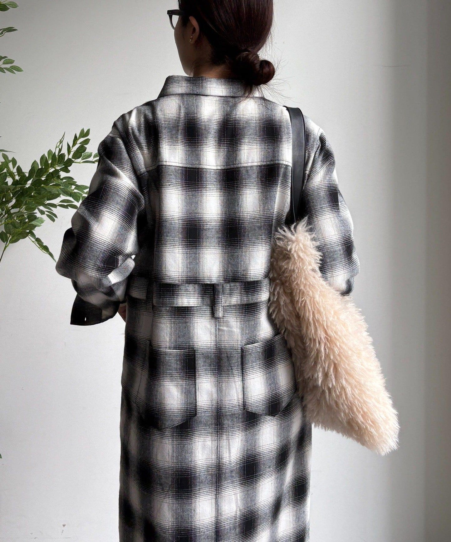 漸變格紋連衣裙